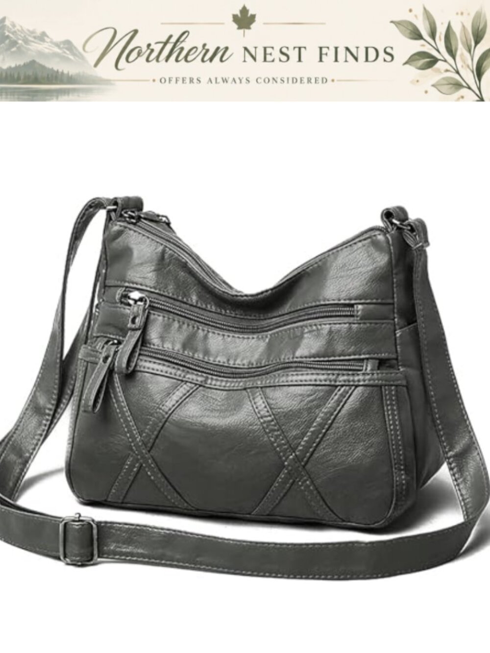 Washed PU Leather Crossbody Bag Lightweight Small Shoulder Purse Multi Pocket